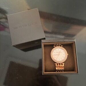 Michael Kors Rose Gold Darci Pave Bezel Logo Dial Watch MK3399 with Box & Links